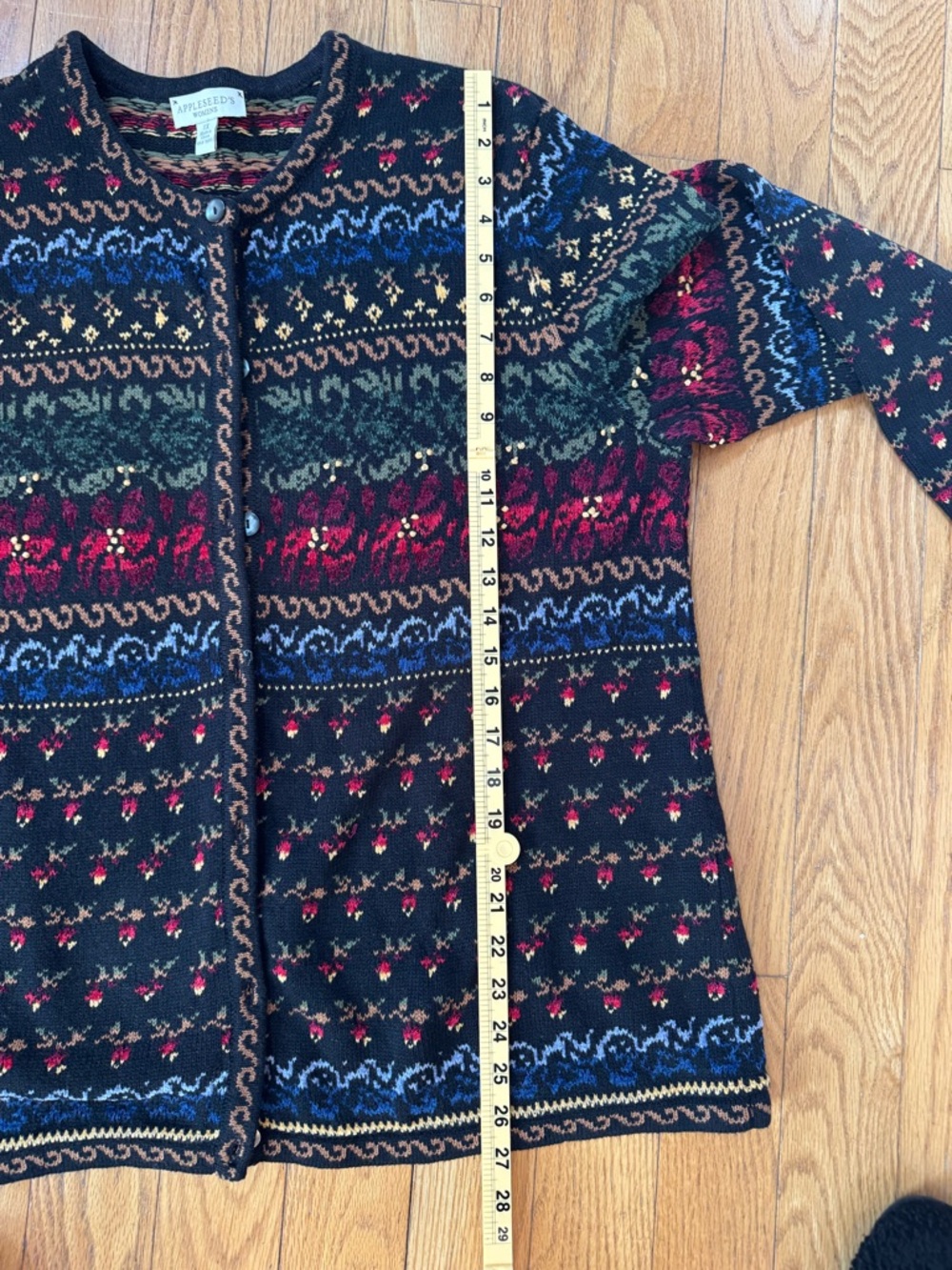 Appleseeds Women‎ Sweater Cardigan 1X Front Button Multi Print Cottage Grandma - Picture 10 of 11
